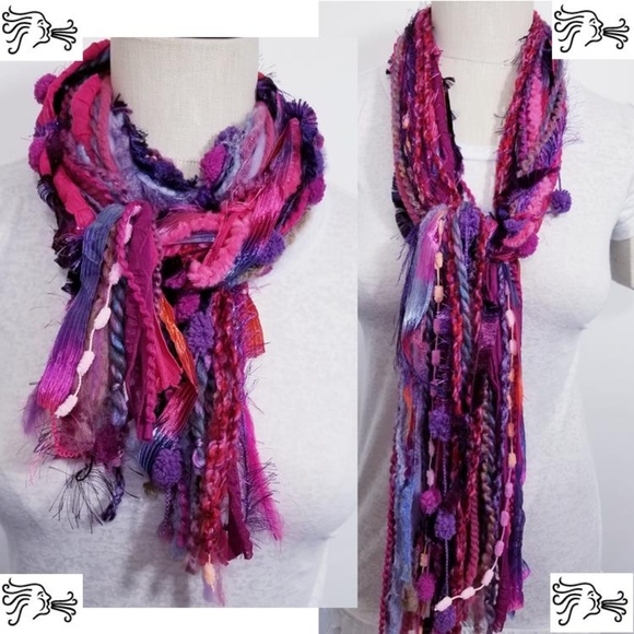 Purple raspberry Mix Yarn Scarf 60 inch - Picture 1 of 8